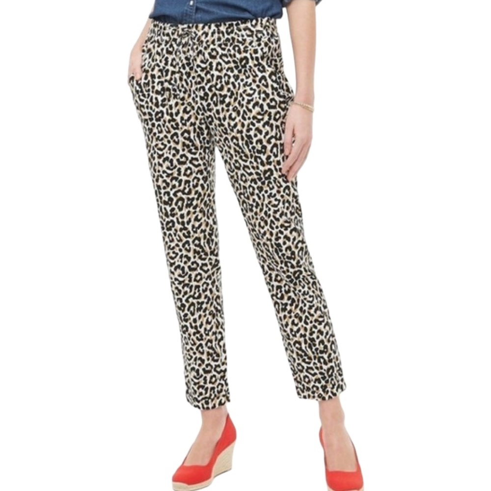 J. Crew Leopard Print Drawstring Linen Cotton Cro… - image 1